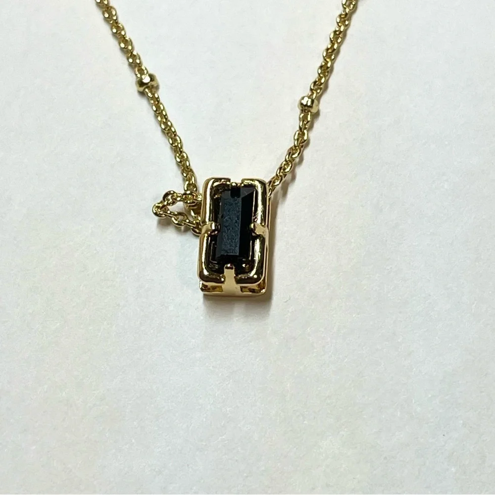 Gold Dainty Necklace with Black‎ Pendant and Pearl Accent Minimalist - Picture 4 of 6